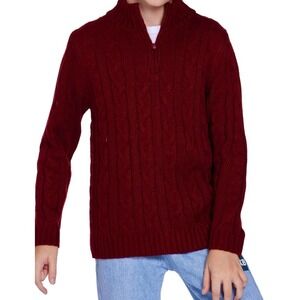 Youth Cable Knit Sweater 1/4 Zip Pullover Burgundy Old Money Luxury New